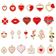 96Pcs 24 Styles Valentine's Day Alloy Enamel Pendants, Mixed Shapes, Mixed Color, 10~28x10~10.5x2~5mm, Hole: 2mm, 4pcs/style(ENAM-FH0001-65)