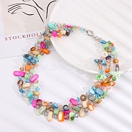 Shell Chip 3 Layer Necklaces, with 304 Stainless Steel Clasps, Colorful, 20.08 inch(51cm)(NJEW-C072-01)