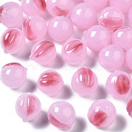 Handmade Lampwork Beads, Half Drilled, Peach, Pearl Pink, 13~14.5x11~12x11~12mm, Half Hole: 1.4mm(LAMP-N021-023)