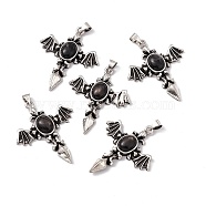 Natural Hypersthene Pendants, Angel Wing Charm, with Antique Silver Color Brass Findings, 37x31x5.5~6mm, Hole: 4x3mm(KK-A173-05AS-06)