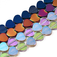 Electroplate Glass Beads Strands, Heart, Mixed Color, 9.5x10.5x3mm, Hole: 0.8mm, about 60pcs/strand, 21.65 inch(55cm)(EGLA-N006-080)