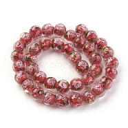 Handmade Gold Sand Lampwork Beads Strands, Inner Flower, Round, Red, 10x9mm, Hole: 1mm, about 40~42pcs/strand, 14.56 inch~14.96 inch(37~38cm)(LAMP-P051-D01)
