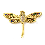 Ion Plating(IP) Real 18K Gold Plated 304 Stainless Steel Rhinestone Pendants, Dragonfly Charms, Colorful, 22x29x2mm, Hole: 1.5mm(STAS-P341-06G-02)