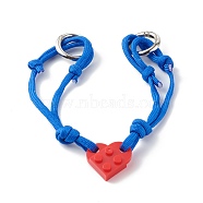 Polyester & Spandex Cord Bracelet Sets, with Resin Building Blocks Charms, Rectangle, Blue, 12-5/8~13.54 inch(32.2~34.4cm), 2Pcs/set(BJEW-JB06367-04)