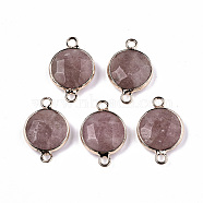 Strawberry Quartz Links Connectors, with Light Gold Plated Brass Findings, Faceted, Flat Round, 23~24x15~15x5~6mm, Hole: 2mm(G-N326-86A-14)