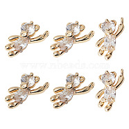 6Pcs Brass Cubic Zirconia Charms, Bear, Clear, Real 18K Gold Plated, 12x6x3mm, Hole: 1mm(KK-DR0001-09)