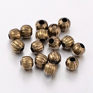 Iron Corrugated Beads, Nickel Free, Antique Bronze, Round, 6mm in diameter, hole:2mm, about 3220pcs/1000g(E187Y-NFAB)