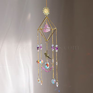 Natural Amethyst Chip Pendant Decorations, Hanging Suncatchers, with Metal Sun Link and Glass Charm, for Home Garden Decorations, 490~510mm(PW-WG59442-01)