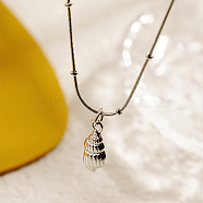 Stainless Steel Shell Shape Pendant Necklace for Women, Stainless Steel Color, 15.75 inch(40cm)(WM5854-2)