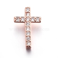 Brass Micro Pave Cubic Zirconia Slide Charms, Cross, Clear, Rose Gold, 14.5x9.5x4.5mm, Hole: 1.5x10mm(ZIRC-E157-01RG)