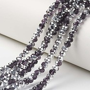 Electroplate Transparent Glass Beads Strands, Half Silver Plated, Faceted, Rondelle, Midnight Blue, 10x8mm, Hole: 1mm, about 62pcs/strand, 22.05 inch(56cm)(EGLA-A034-T10mm-M11)