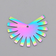 Ion Plating(IP) 201 Stainless Steel Pendants, Laser Cut, Fan, Rainbow Color, 25.5x33x1mm, Hole: 1.6mm(STAS-N090-LA572)