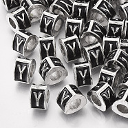 Alloy European Beads, Enamel Style, Large Hole Beads, Triangle with Letter, Platinum, Black, Letter.Y, 9.5x9x6.5mm, Hole: 5mm(MPDL-S038-09Y)