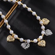 Brass Micro Pave Clear Cubic Zirconia Beaded Necklaces, with ABS Imitation Pearl Beads , Cadmium Free & Lead Free, Long-Lasting Plated, Rack Plating, Real 18K Gold Plated, 16.81 inch(42.7cm)(NJEW-Z059-05PG-01)