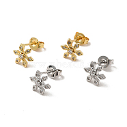 Rack Plating Brass Micro Pave Clear Cubic Zirconia Snowflake Ear Studs, Long-Lasting Plated, Cadmium Free & Lead Free, Mixed Color, 8.5x7.5mm, Pin: 0.7mm(EJEW-F301-13)