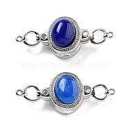 Brass Magnetic Clasps, with Natural Lapis Lazuli, Oval, Blue, Platinum, 34x13.5x9.5mm, Hole: 1.1mm(KK-C066-10P-01)