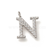 304 Stainless Steel Micro Pave Cubic Zirconia Pendants, Letter A~Z Charms, Letter N, 12.5x10.5x2m, Hole: 1.8mm(STAS-H228-06P-N)