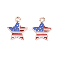 50Pcs Independence Day Light Gold Plated Alloy Enamel Pendants, 4th of July Patriotic American Flag Star, 18x16x2mm, Hole: 1.5mm(ENAM-LS0001-08LG)