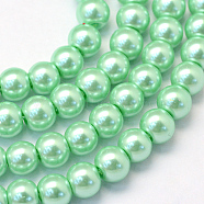 Baking Painted Glass Pearl Bead Strands, Pearlized, Round, Light Green, 3~4mm, Hole: 0.5mm, about 195pcs/strand, 23.6 inch(HY-Q003-3mm-63)