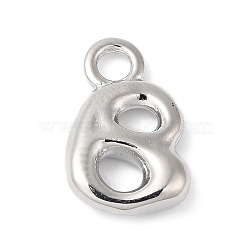 Brass Charms, Real Platinum Plated, Letter B, 13.5x8.5x2.5mm, hole: 2.5mm(KK-P234-13P-B)