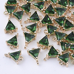 Transparent Glass Links connectors, with Brass Findings, Faceted, Triangle, Light Gold, Sea Green, 11x8x5mm, Hole: 1mm(GLAA-T007-23B)