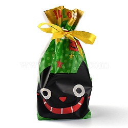 Halloween Creative Drawstring Pockets, for Halloween Party Favor Supplies Halloween Party Bags, Rectangle with Cat Pattern, Green, 22.3x15.1cm, about 45~50pcs/bag(ABAG-O003-26)
