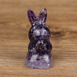 Resin Home Display Decorations, with Sequin and Natural Amethyst Chips Inside, Rabbit, 40x40x73mm(G-PW0005-07F)