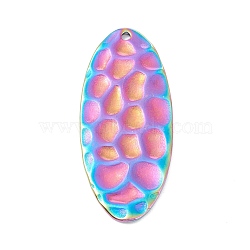 Ion Plating(IP)304 Stainless Steel Pendants, Textured, Oval, Rainbow Color, 38x16x1~1.5mm, Hole: 1.5mm(STAS-F263-06M)