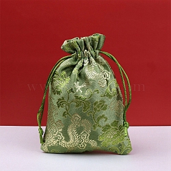 Dragon Print Cloth Pouches, Drawstring Bag for Jewelry Storage, Rectangle, Yellow Green, 14x10cm(PW-WG92519-05)