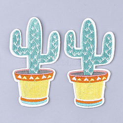 Computerized Embroidery Cloth Iron On Patches, Costume Accessories, Appliques, Cactus, Turquoise, 94x53x1mm(X-FIND-T030-144)