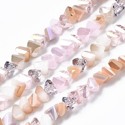 Electroplate Glass Beads Strands, Triangle, Pink, 3.5x6x4.5mm, Hole: 1mm, about 100pcs/strand, 13.39''(34cm)(X-EGLA-N002-06J)