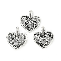 Alloy Pendant, Heart, Antique Silver, 16.5x14.5x1.5~4mm, Hole: 2mm, 1587pcs/1000g(PALLOY-H141-03AS)