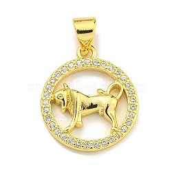 Brass Micro Pave Cubic Zirconia Pendants, Real 18K Gold Plated, Leo, 18x15x2.5mm, Hole: 4x3.5mm(KK-K354-03G-09)