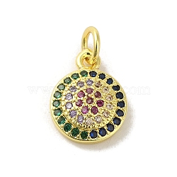 Brass Micro Pave Cubic Zirconia Charms, Real 18K Gold Plated, Flat Round Charms, Colorful, 13x9.5x3mm, Hole: 3mm(KK-M283-25A-02)