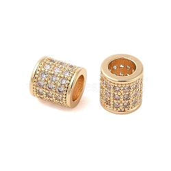 Brass Micro Pave Clear Cubic Zirconia European Beads, Large Hole Beads, Column, Golden, 8x8mm, Hole: 5mm(KK-B100-013G)