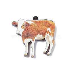 Cute Simulation Animal Opaque  Acrylic Pendants, Cattle, 29x28x3mm, Hole: 1.6mm, 10pcs/bag(SACR-P017-01C)