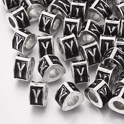Alloy European Beads, Enamel Style, Large Hole Beads, Triangle with Letter, Platinum, Black, Letter.Y, 9.5x9x6.5mm, Hole: 5mm(MPDL-S038-09Y)