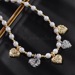 Brass Micro Pave Clear Cubic Zirconia Beaded Necklaces, with ABS Imitation Pearl Beads , Cadmium Free & Lead Free, Long-Lasting Plated, Rack Plating, Real 18K Gold Plated, 16.81 inch(42.7cm)(NJEW-Z059-05PG-01)