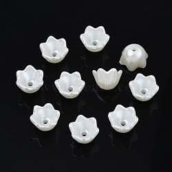 ABS Plastic Imitation Pearl Flower Bead Caps, 6-Petal, Creamy White, 10x9x6.5mm, Hole: 1.5mm(KY-T023-035)
