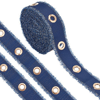 5 Yards Polyester Raw Edged Ribbon, with Golden Tone Alloy Eyelets, Midnight Blue, 1 inch(26mm)