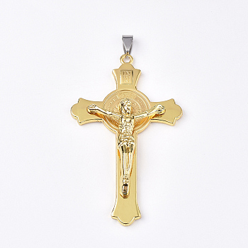 Alloy Big Pendants, Crucifix Cross, For Easter, Platinum & Golden, 75.5x45x10mm, Hole: 8~10x3~4mm