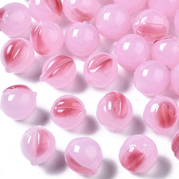 Handmade Lampwork Beads, Half Drilled, Peach, Pearl Pink, 13~14.5x11~12x11~12mm, Half Hole: 1.4mm