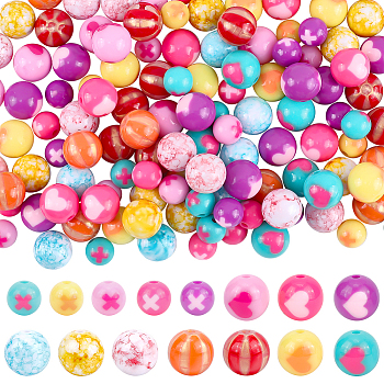 Elite 150Pcs 15 Style Opaque Acrylic Beads Sets, Round, Mixed Color, 11.5~16mm, Hole: 2~3mm, 10pcs/style