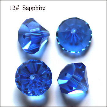 Imitation Austrian Crystal Beads, Grade AAA, Faceted, Diamond, Blue, 6x4mm, Hole: 0.7~0.9mm
