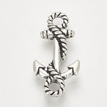 Tibetan Style Alloy Links connectors, Anchor, Cadmium Free & Lead Free, Antique Silver, 23x11x3mm, Hole: 2mm