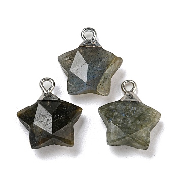 Natural Labradorite Pendants, with Rack Plating Brass Findings, Star, 18x15x6mm, Hole: 2mm