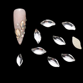 Flat Back Glass Rhinestone Cabochons, Nail Art Decoration Accessories, Faceted, Eye, Crystal, 8x4x2mm, 20pcs/bag