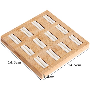 12-Slot Wood Rings Organizer Display Trays, with Imitation Leather Inside, Square, White, 14.5x14.5x1.8cm