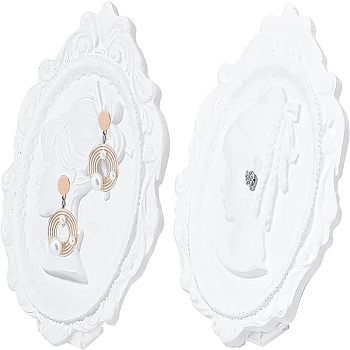 Fingerinspire 2 Sets 2 Style Resin Earring Jewelry Cameo Display Stand, with Plastic Holder, White, 13.8~14.2x10.6~11x1.3~1.5cm, Hole: 2~3mm, 1 set/style
