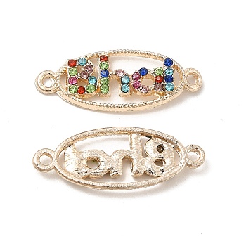 Alloy Connector Charms with Colorful Rhinestone, Oval Links with Word Bha, Nickell, Light Gold, 10.5x27x2mm, Hole: 1.6mm